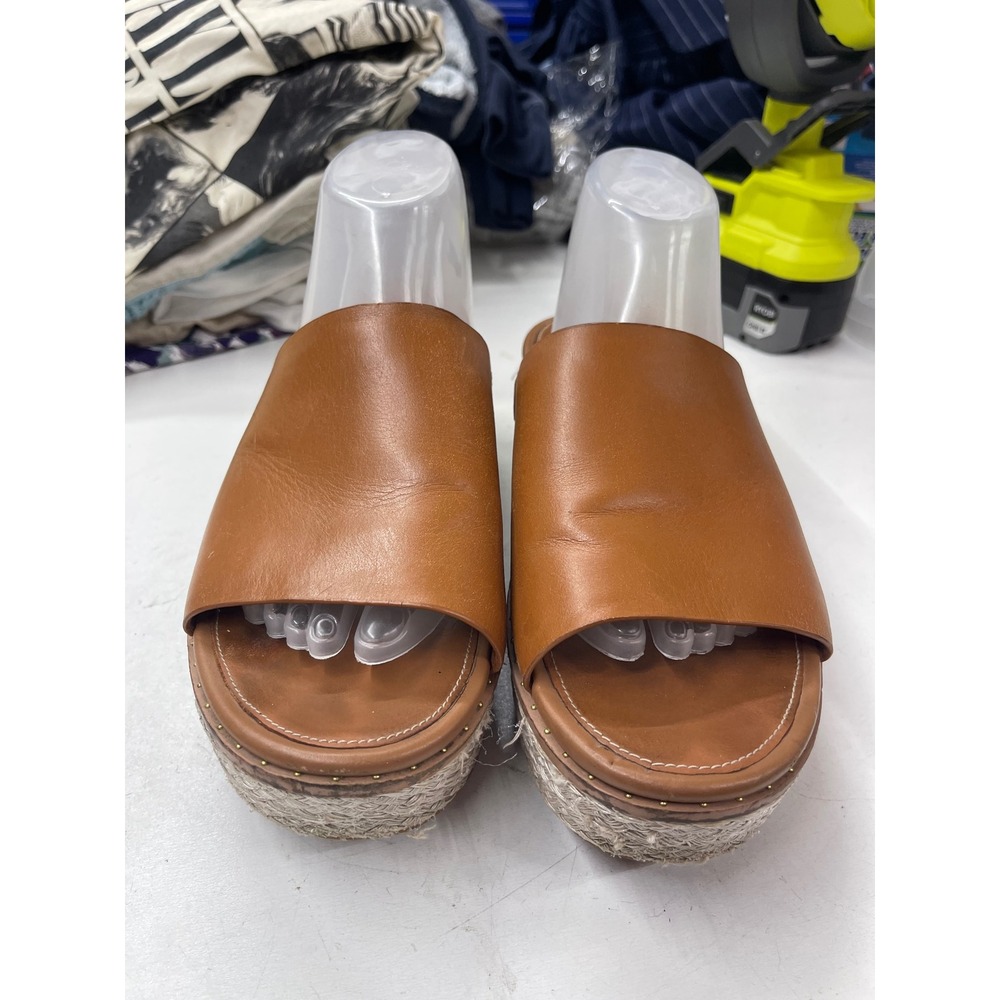 FitFlop Eloise Tan Brown Leather Espadrille Platform Wedge Sandals Womens 9